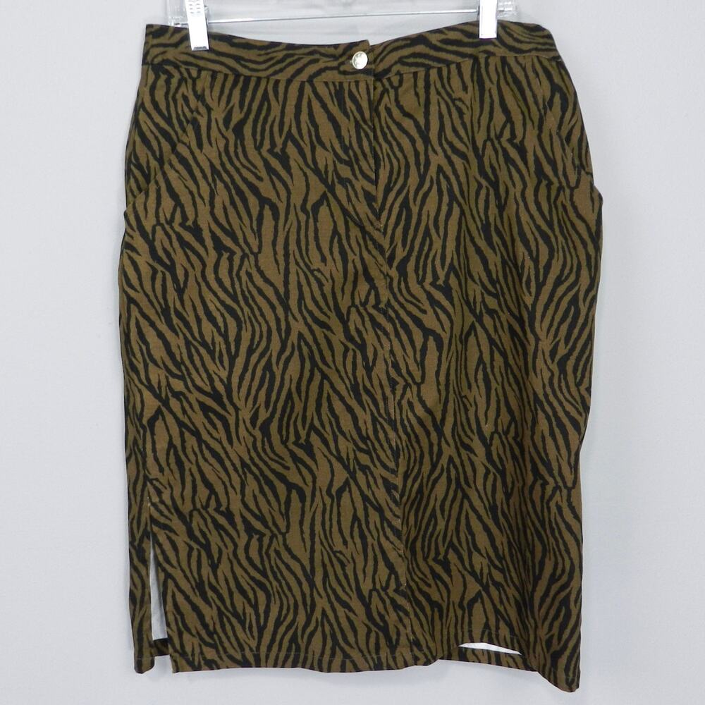 Hannah Zebra Print Pencil Skirt Sz 10 Brown Black Stretch Cotton Straight 90s